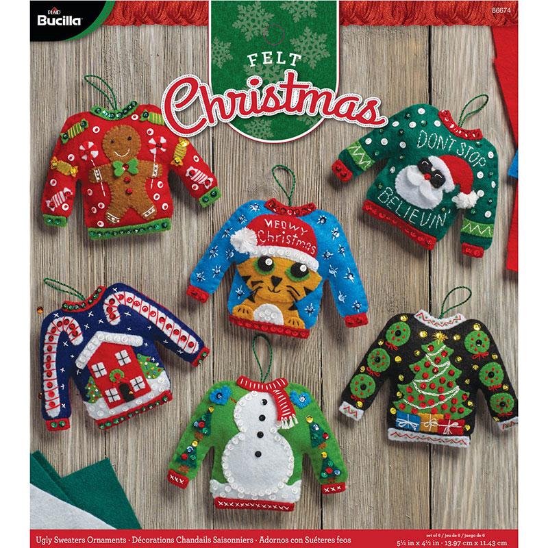 Felt Ornament - Ugly Sweater - Set of 6