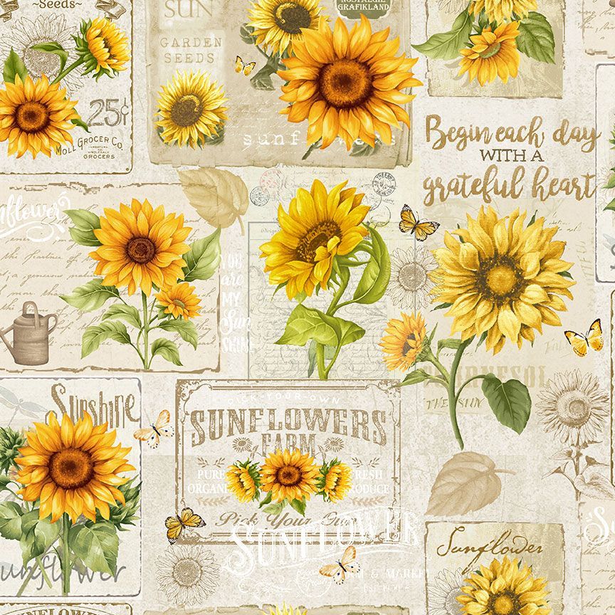 Sunflower Farm - Sunflower Collage, Beige - FLEUR-CD3360