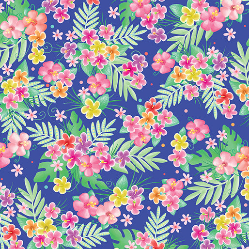 Flamingal Pals - Tropical Flowers, Royal - 14298-57