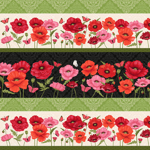 Merry Poppies - Border Stripe, Multi - 7771-98