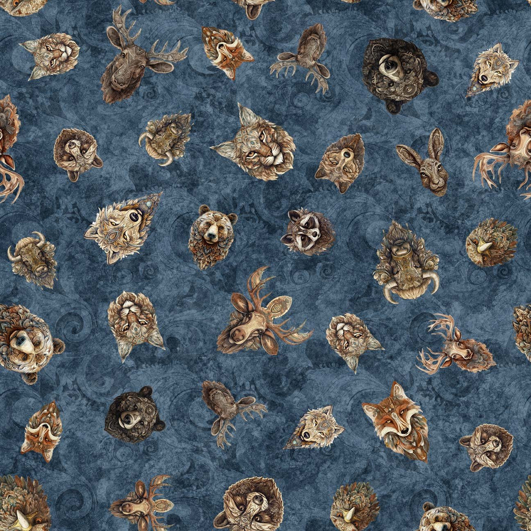 Enchanted Forest - Animal Head Toss, Denim - 30469-W