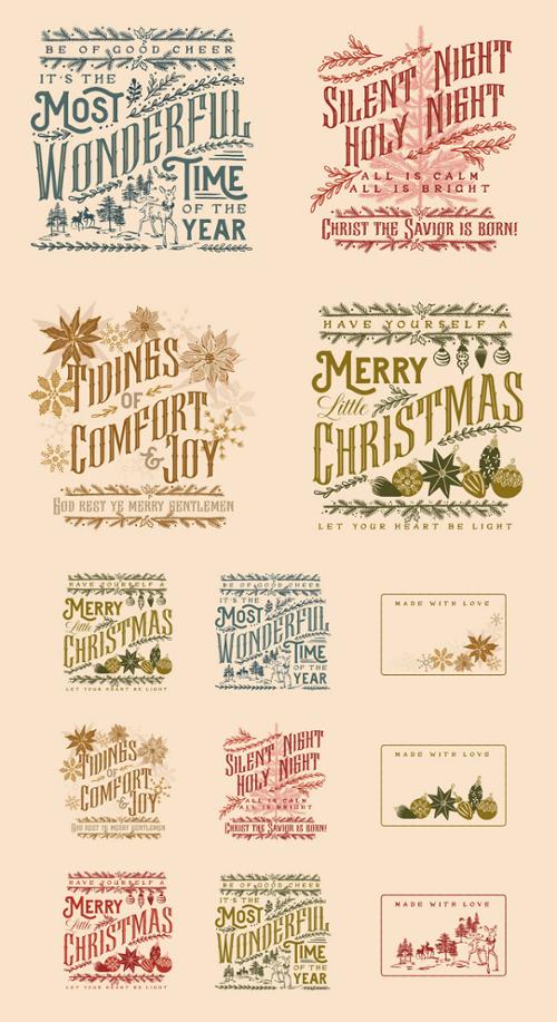 Panel 450 - Old World Yuletide - Christmas Text Ornaments