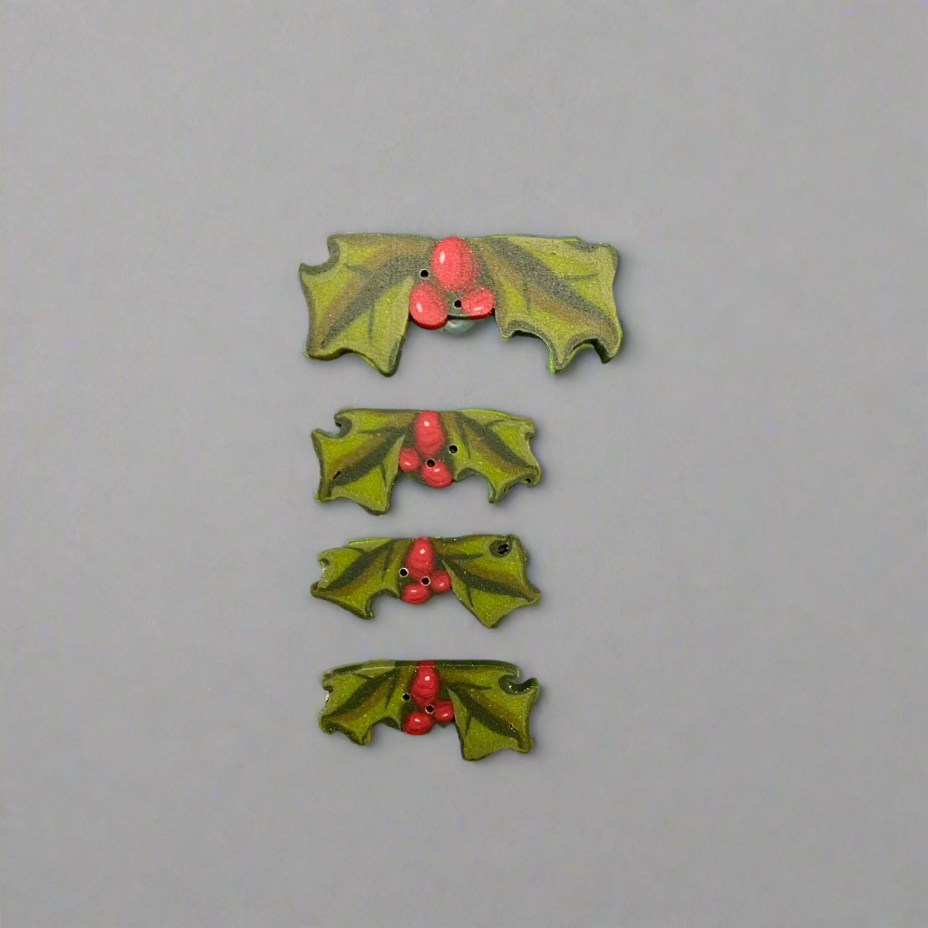 Christmas Holly Buttons - 4 pack