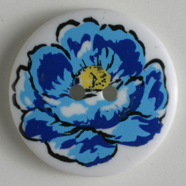 Dill Button 34mm Round White/Blue Flower
