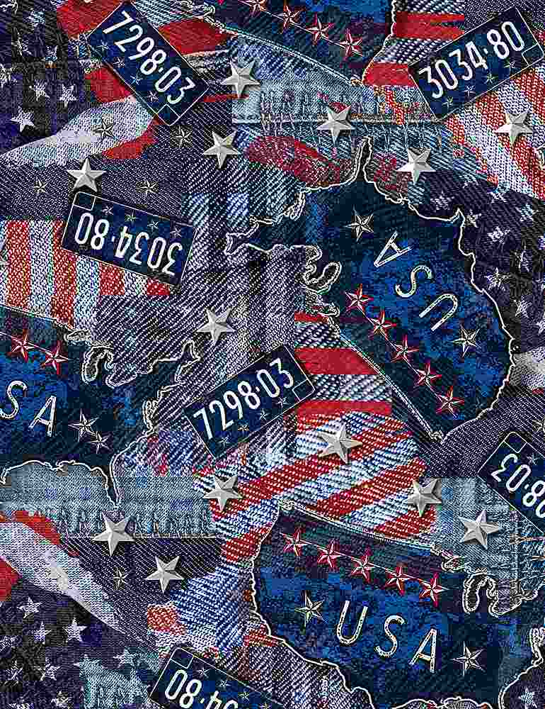 Route 66 - Patriotic Denim USA Flag Print - USA-C8793