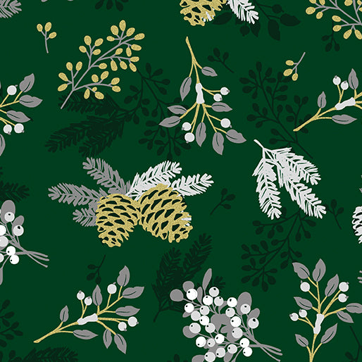 Holiday Sparkle - Pinecones & Berries Green 12526M-44