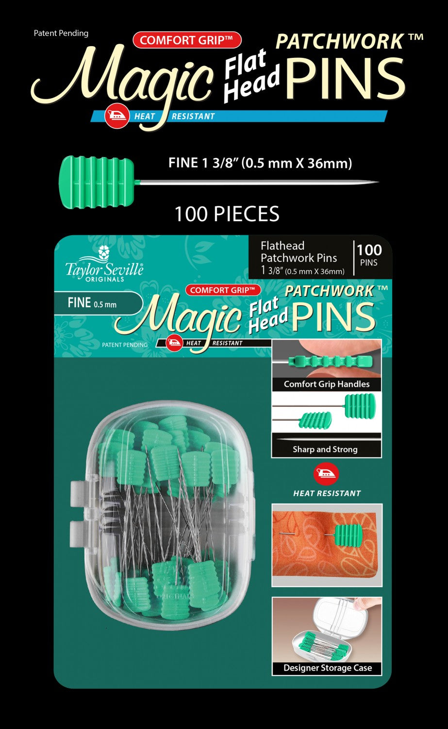 Magic Pins - Flat Head Patchwork Pins - Fine .5mm x 36mm