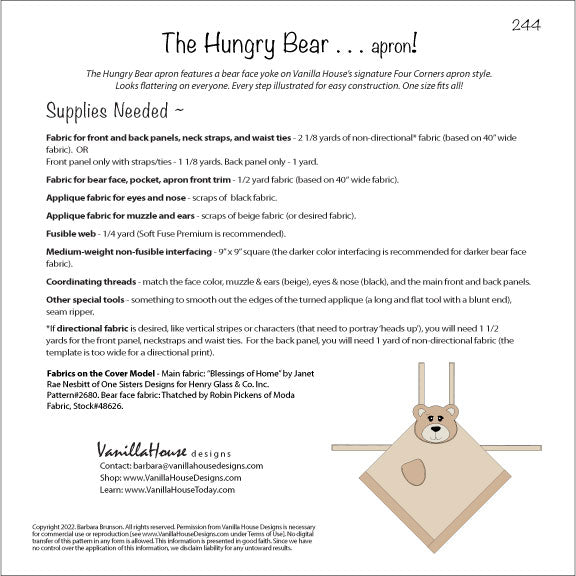 The Hungry Bear....Apron! pattern