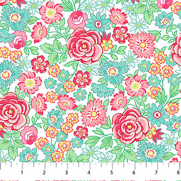 Quilting in Bloom - Large Rose, White Multi - 28832-10