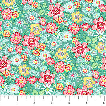 Quilting in Bloom - Packed Floral, Turq Multi - 28835-64