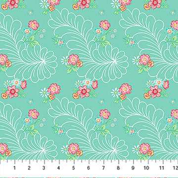 Quilting in Bloom - Feather Floral, Turq Multi - 28836-64