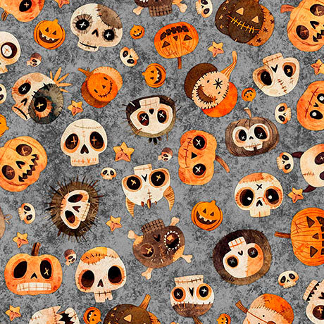 A Haunting We Will Go - Skull & Pumpkin Toss, Smoke - 31947-K