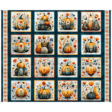 Panel 592 - Decorative Pumpkin Picture Patch - Dk. Teal