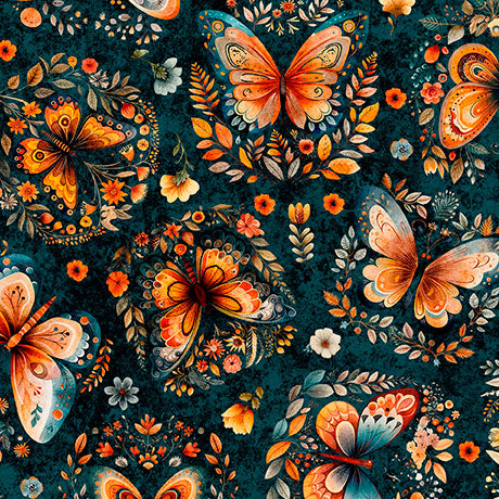 Harvest Hollow - Butterflies, Dk. Teal - 31986-Q