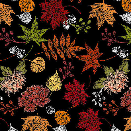 Autumn Stitches - Leaf Toss, Black - 32033-J