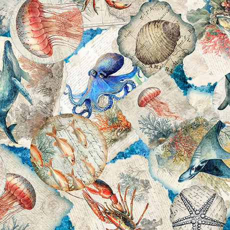 Nauticus - Sea Creatures Overlapping Patc, Ocean - 32051-B