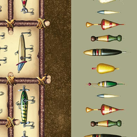 The Lure of Fishing - Fishing Border Stripe, Sage/Brown - 32123-HA