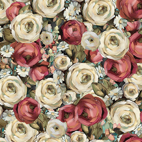 Daisies and the Chickadees - Ranunculus & Daisies, Taupe/Rose - 32340-AR