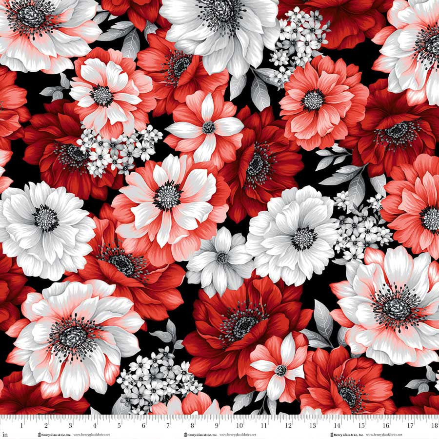 Scarlet's Treasure - Large Floral, Red White - 3640-81