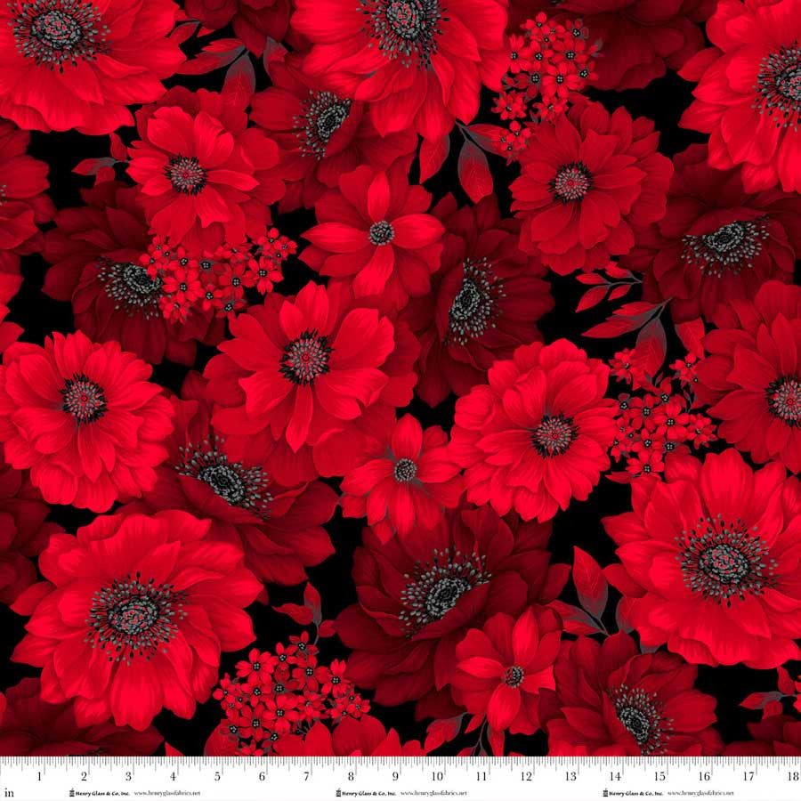 Scarlet's Treasure - Large Floral, Black Red - 3640-98