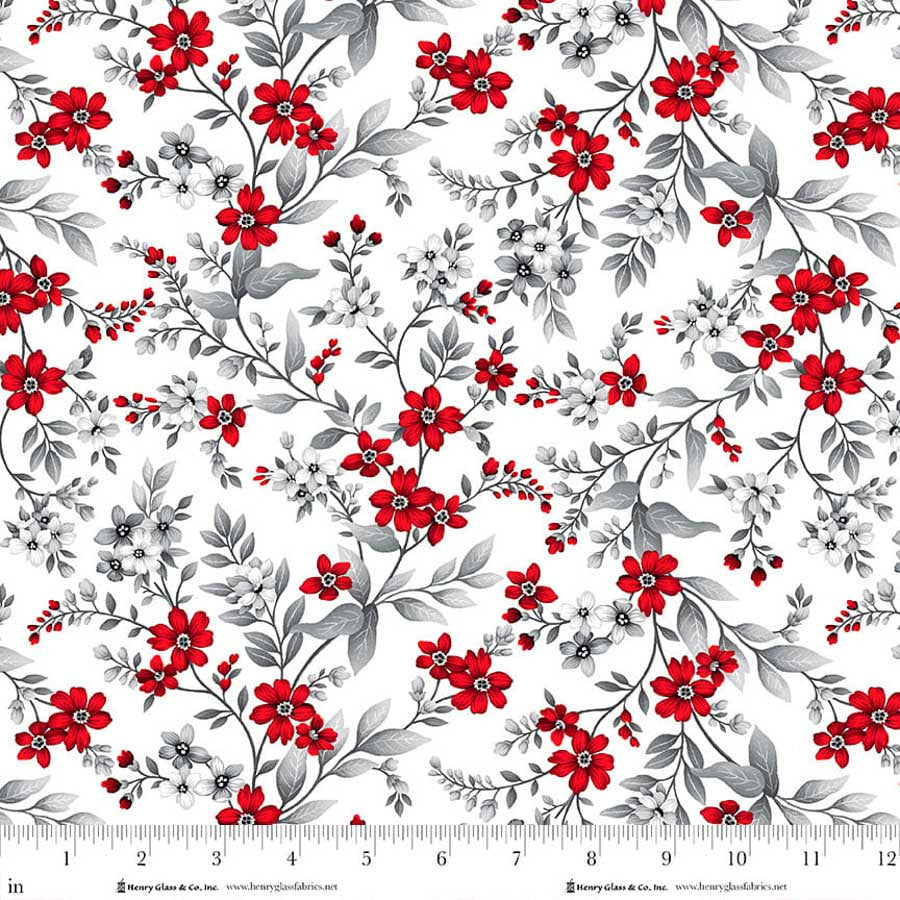 Scarlet's Treasure - Floral Vine, White Red - 3647-18