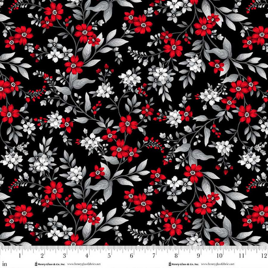 Scarlet's Treasure - Floral Vine, Black Red - 3647-98