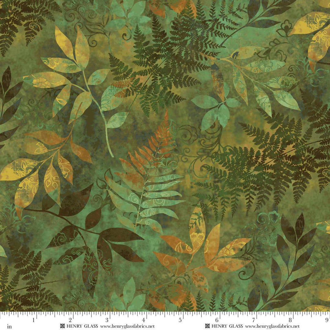 Oak and Berries - Mixed Media Leaves, Green - 3648-66