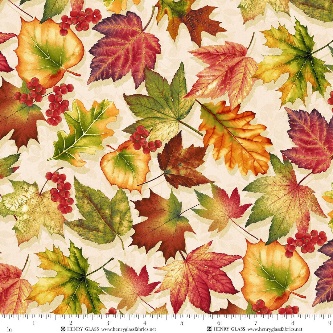 Oak and Berries - Leaf Toss, Cream - 3652-44
