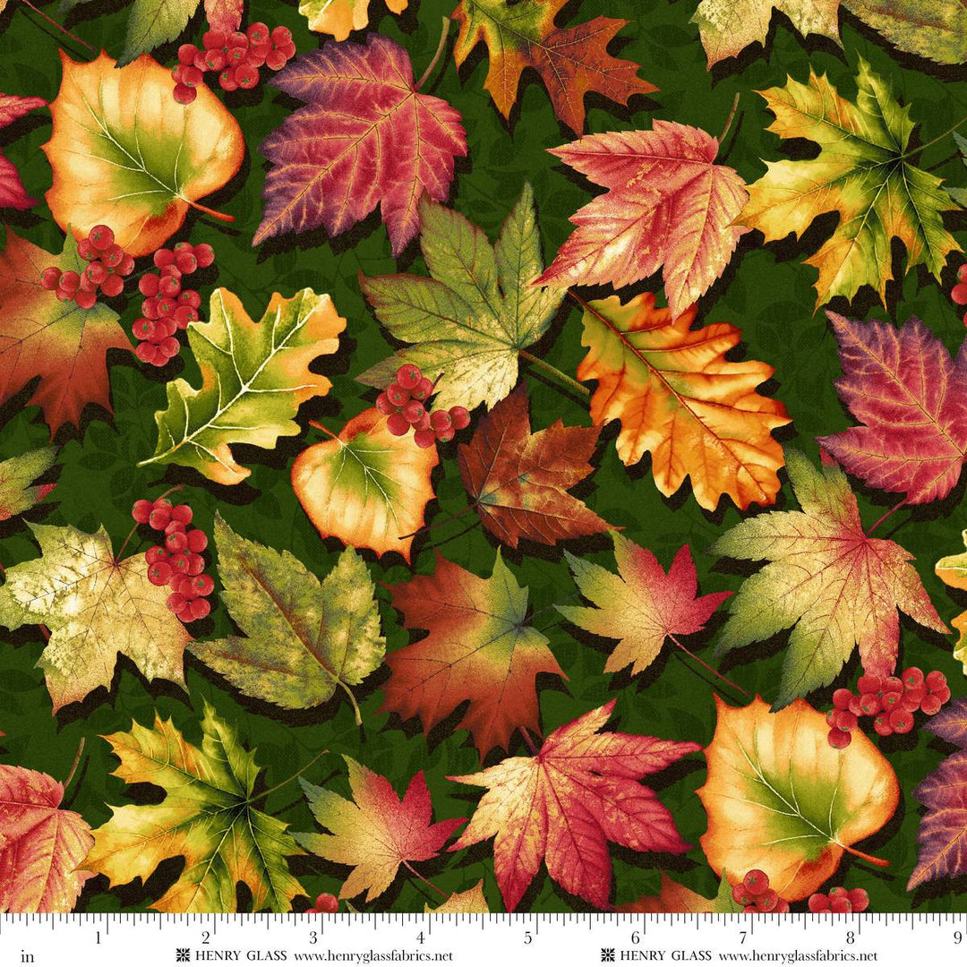 Oak and Berries - Leaf Toss, Green - 3652-66