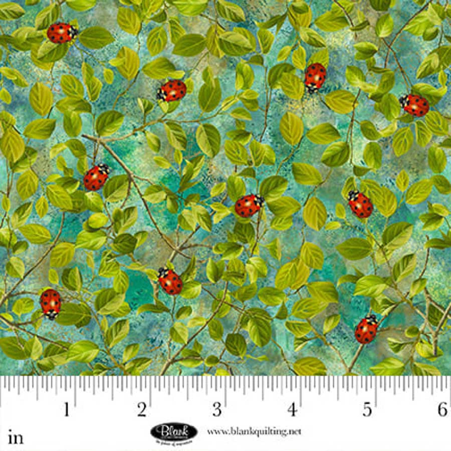 Enchanted Canopy - Ladybugs on Leaves, Teal - 4606-67