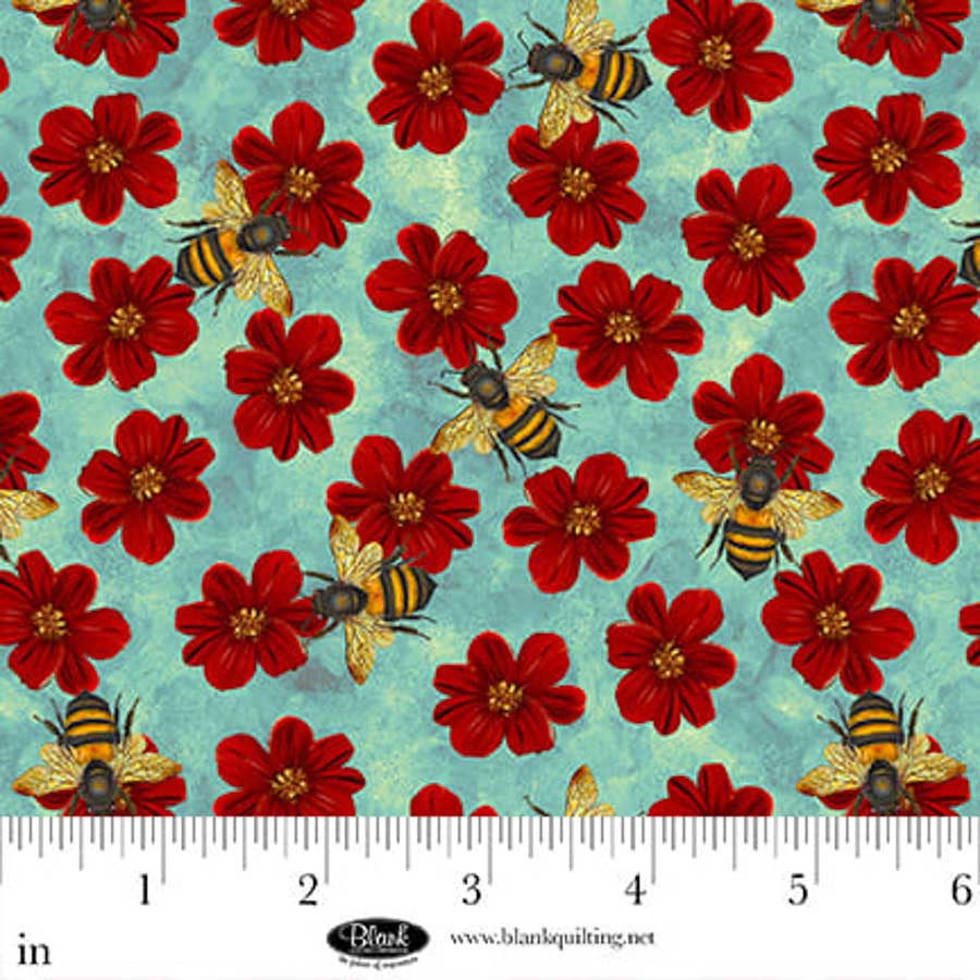 Enchanted Canopy - Flowers with Bees, Blue - 4609-70