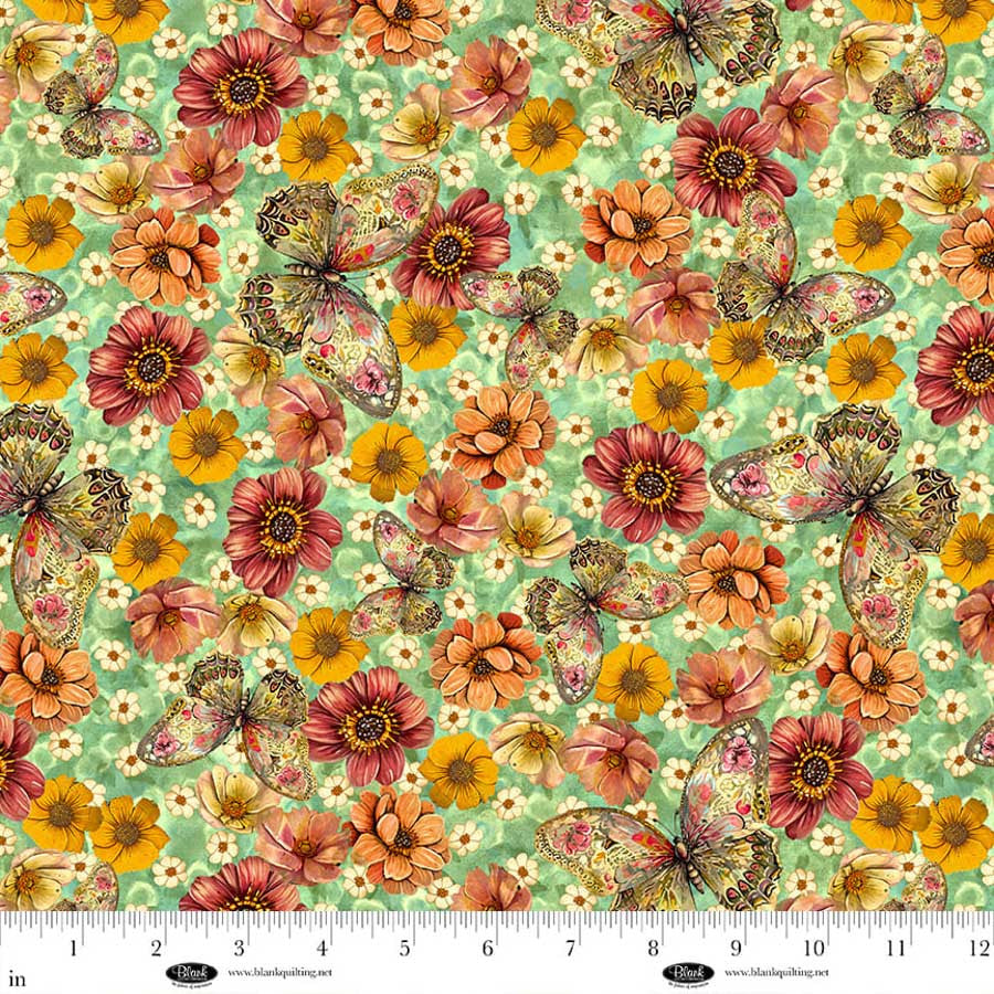 Enchanted Canopy - Butterflies with Flowers, Teal - 4611-62