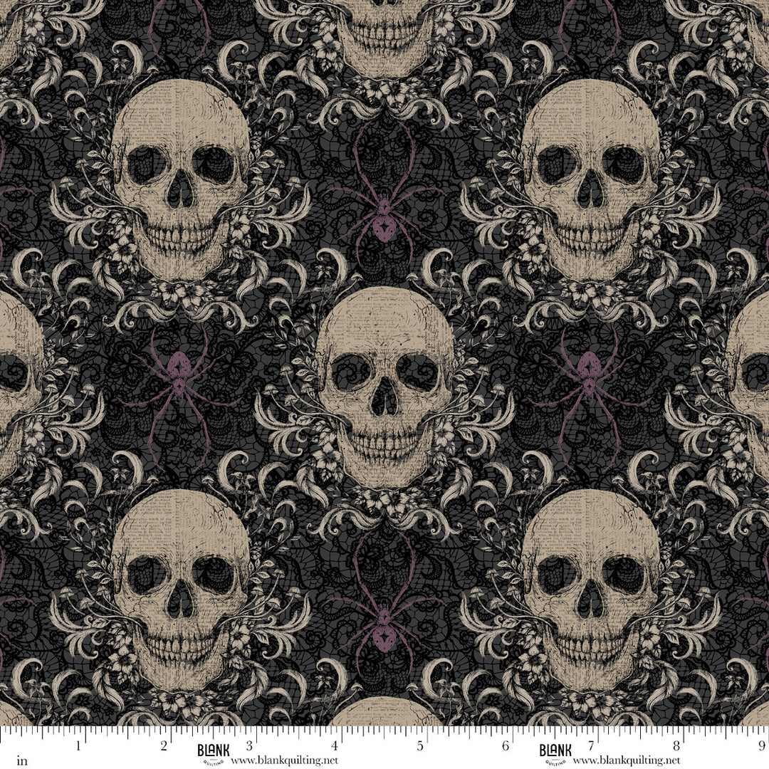Darkly Enchanted - Spooky Skulls and Spiders, Charcoal - 4794-98