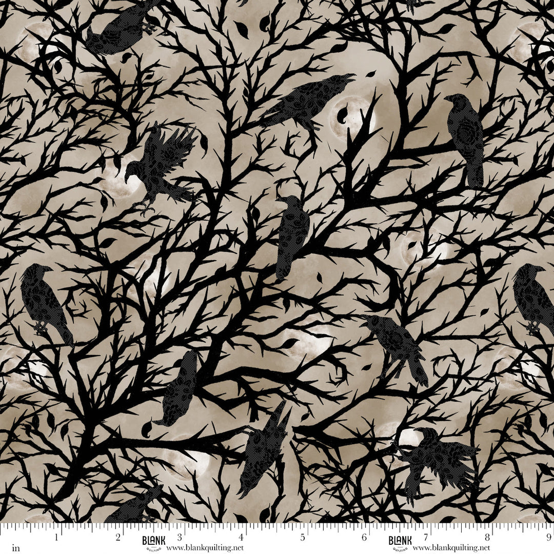Darkly Enchanted - Crows in Tree Silhouette, Taupe - 4797-41