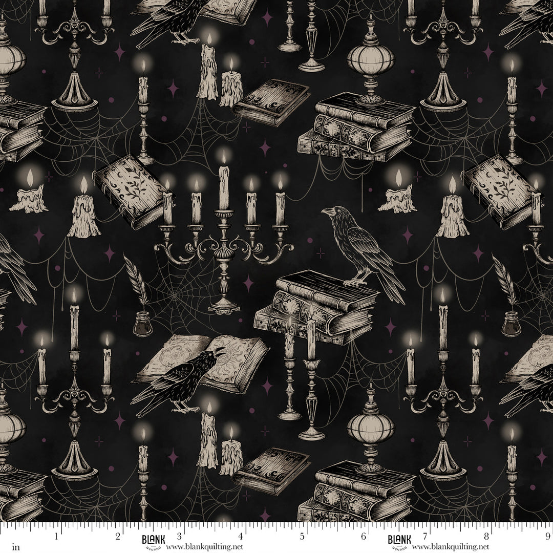 Darkly Enchanted - Candelabras with Books and Crows, Black - 4799-99