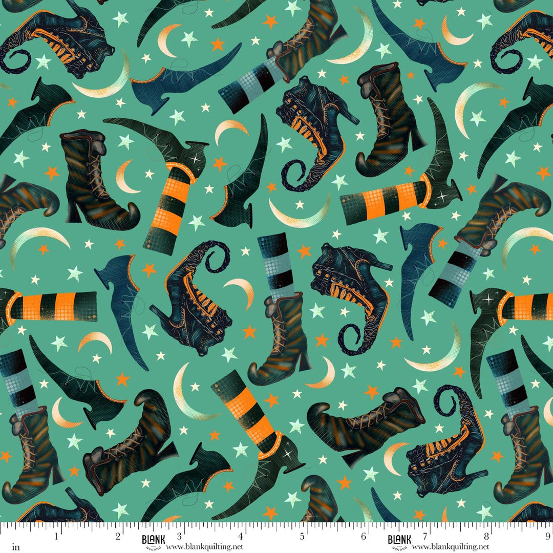 Witchy Wicked - Witch Boots and Moons, Turquoise - 4863-70