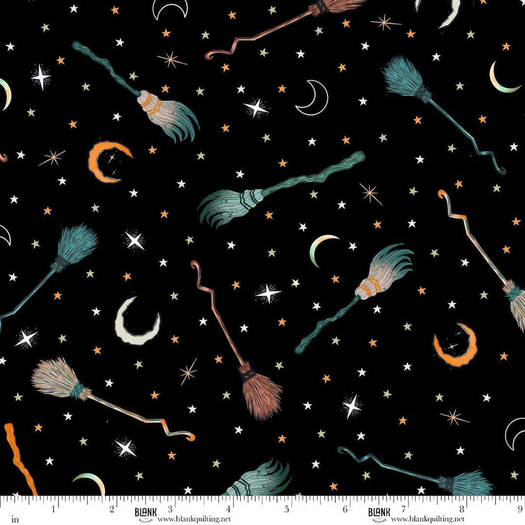 Witchy Wicked - Broomsticks, Stars, and Moon, Black - 4867-99