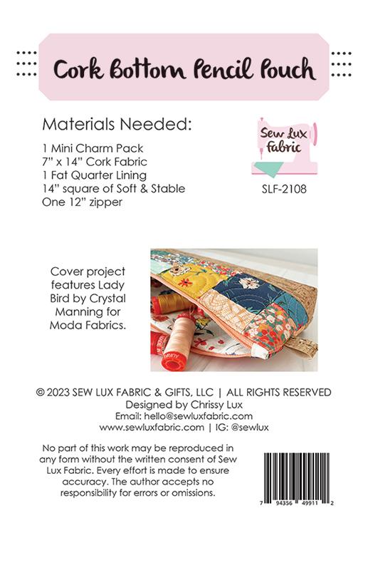 Cork Bottom Pencil Pouch - Pattern