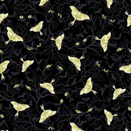 Hallowed Forest - Luna Moths and Cat's Eyes, Black - 7713-99
