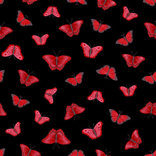 Merry Poppies - Butterfly Toss, Black-Red - 7764-98