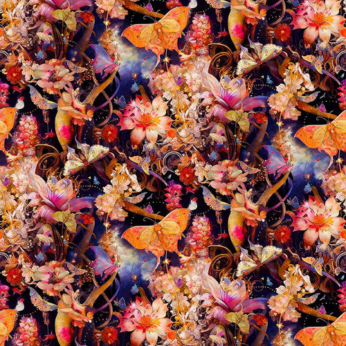Night Garden - Flowers with Butterflies, Pink - 3555-22