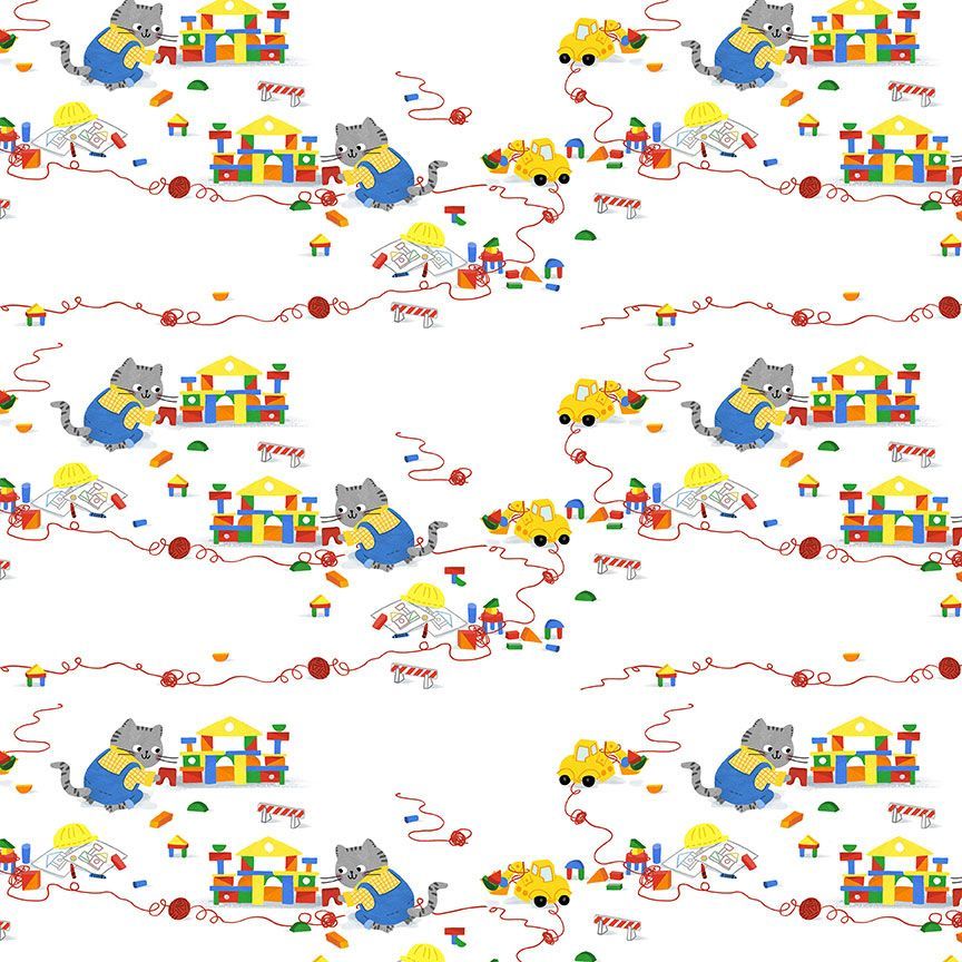 Cats at Work - Kitty Blocks, White - DLW3198