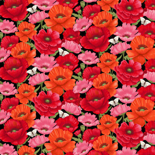 Merry Poppies - Multicolor Poppies, Black-Red - 7763-98
