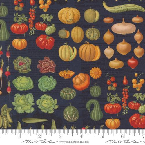 Farm and Garden -  Harvest Flat Lay Vegetables, Indigo - 7472-16