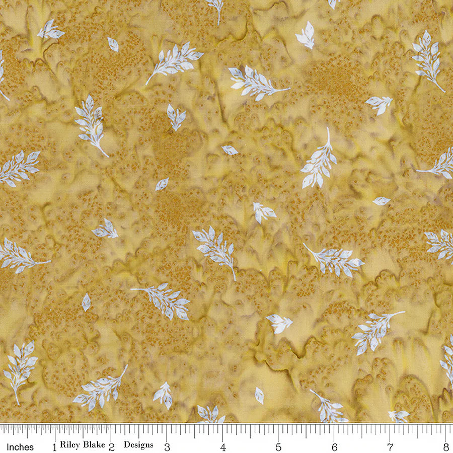 Watercolor Daisies -Leaves, Antique Gold - BT23244-259- Expressions Batiks