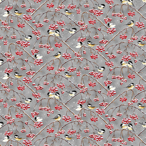 Snow Crew - Chickadees & Berries, Gray - Q-1286-90