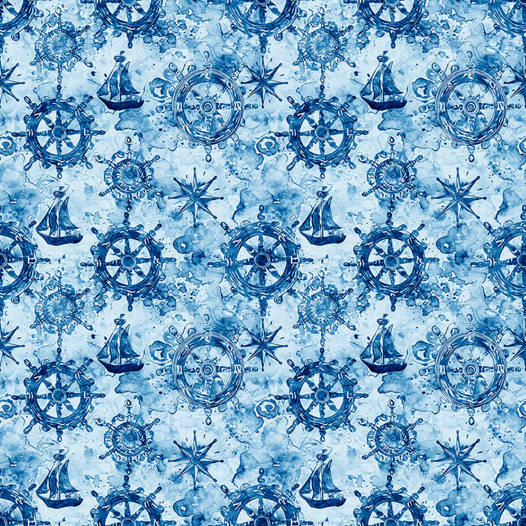 Ocean Blues - Ship Wheels, Blue - 30861-B
