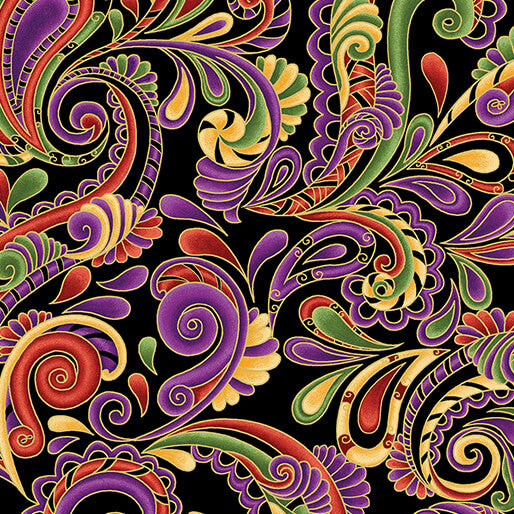 Luminescent Leaves - Swirl Paisley, Sunset Black - 16259M-22