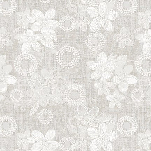 Purely Neutral - Flowers With Circles, Grey - 3516-90