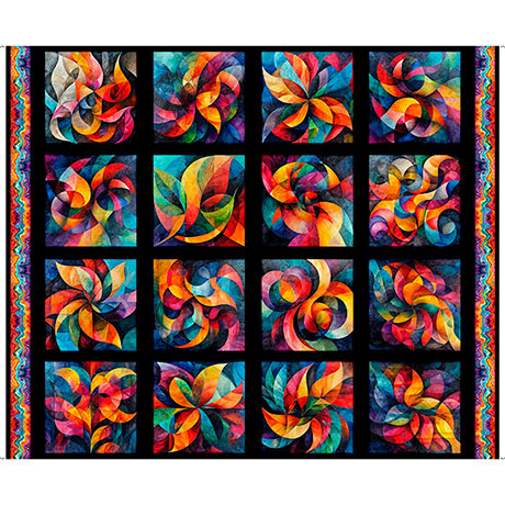 Panel 424 - Bedazzled - Fractal Block Patches Panel, Black